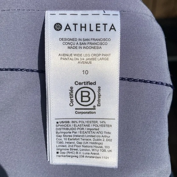 Athleta Avenue Wide Leg Crop Pants in blue print size 10 - Picture 11 of 15